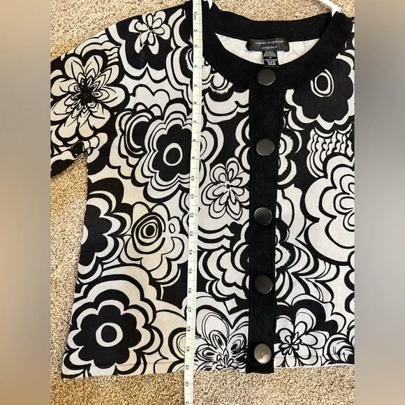 Cable and Gague cardigan sweater Petitie M, black and grey mod pattern - Picture 12 of 15